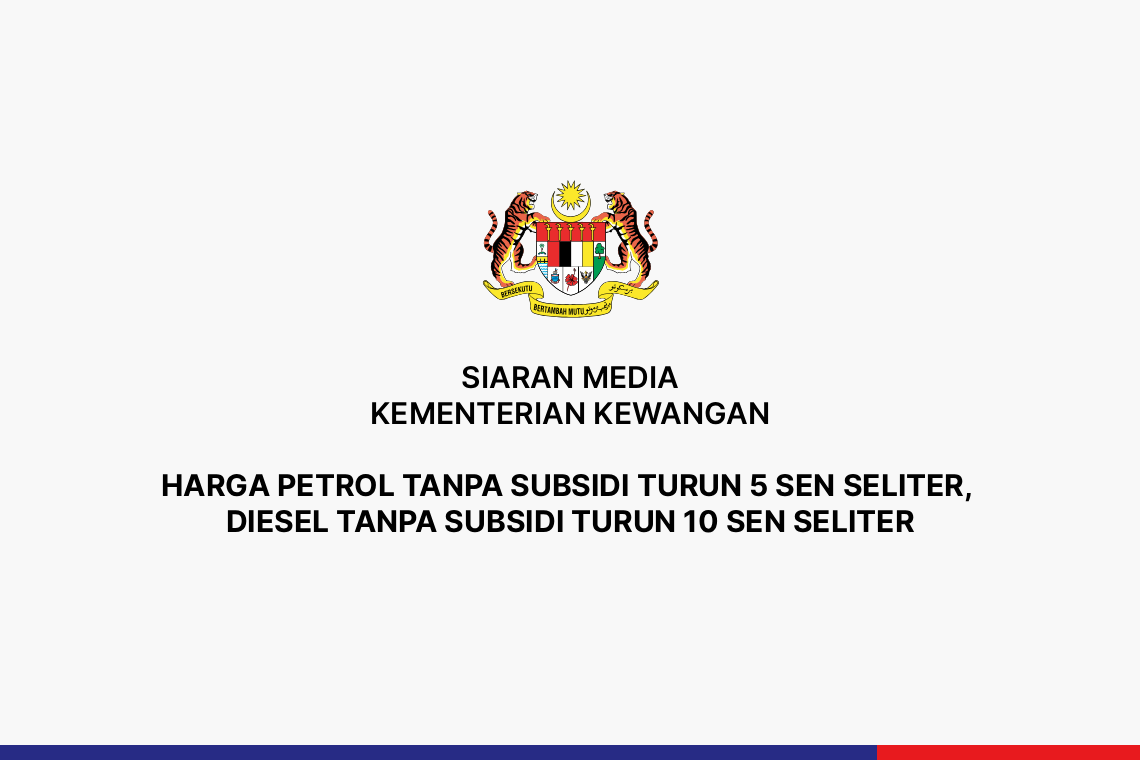 Harga Petrol Tanpa Subsidi Turun 5 Sen Seliter,  Diesel Tanpa Subsidi Turun 10 Sen Seliter
